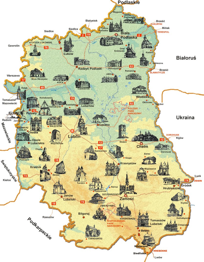 Lubelszczyzna województwo lubelskie mapa atrakcje