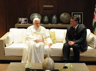 Pope Benedict XVI meeting met King Abdullah II of Jordan at the royal palace in Amman and said that religious freedom was a human right picture
