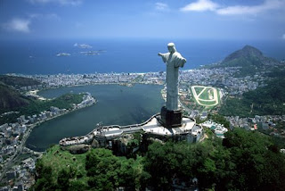 Nice natural greenery image of Christ the redeemer the landmark of Brazil near the bay pic
