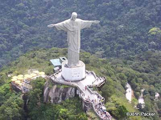 People and tourists visiting the Christ the redeemer statue of Jesus Christ aerial view picture