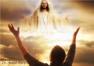 Jesus christ in sky and air people raised their hands to worship the god Jesus Christ photo