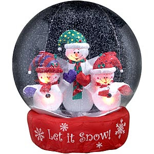 Three snowmans smiling inside the Christmas snow globe picture gallery