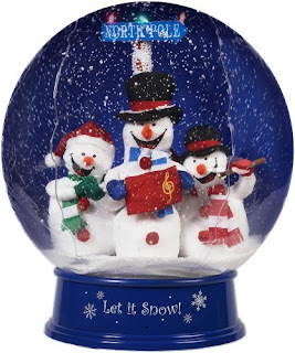 Let it snow caption on Christmas snow globe having three snowmans dolls hd(hq) wallpaper