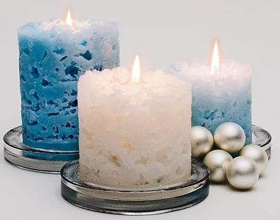 Ice candles in blue and white