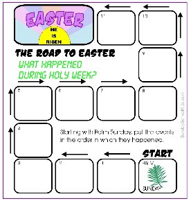 Printable Easter boardgame "The Road to Easter, what happened during Holy Week"