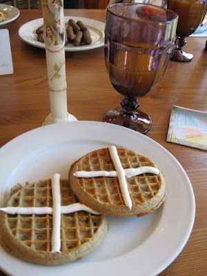 Waffles with frosting on top in a cross shape