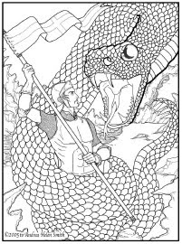 Coloring sheet of Saint George and dragon