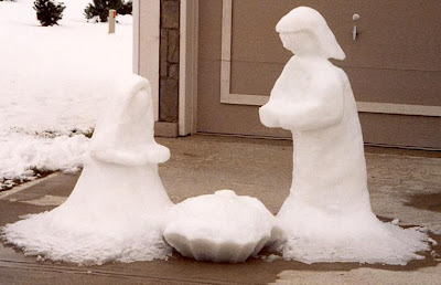 Nativity scene made out of snow