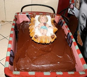 Chocolate cake with Jesus figurine