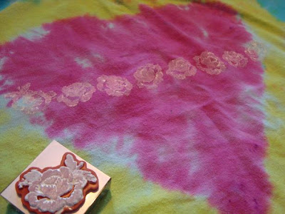 Rose stamps on tie dye