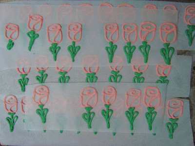 Display of rose candy melt toppers