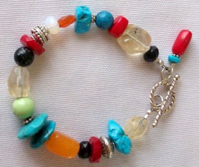 Natural stones and sterling silver beads and toggle - $34