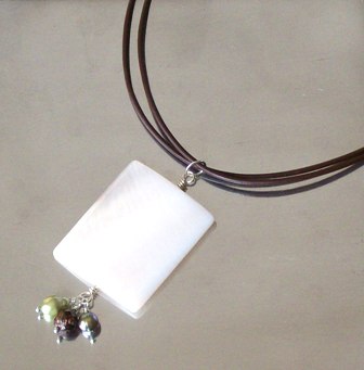Mother of Pearl pendant strung on double-strand leather necklace - $28 SOLD