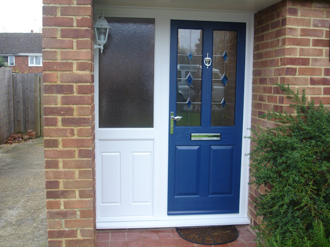 Composite Door Blue on White with Panel