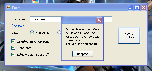 Programación I: Ejercicio No. 2 - Uso de RadioButton y CheckBox