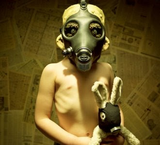 child wearing a gas mask