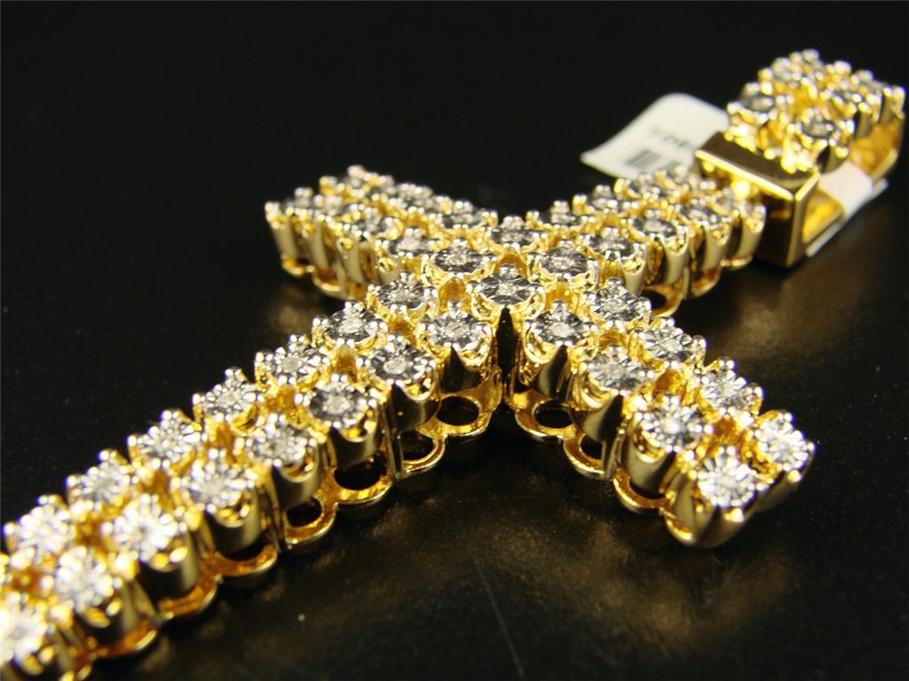new_york_jewels: 2 ROW MENS REAL DIAMOND CROSS + 1 ROW DIAMOND CHAIN 34