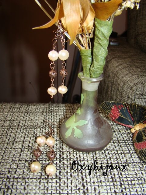 Cercei perle naturale culoarea somon si accesorii aramii-22 ron