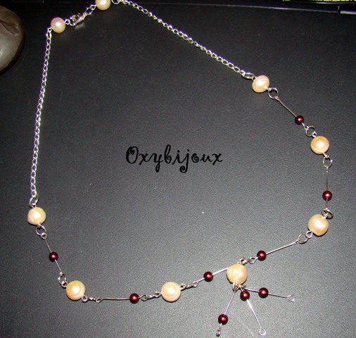 Colier perle naturale culoarea somon si accesorii argintate-23 ron-VANDUT