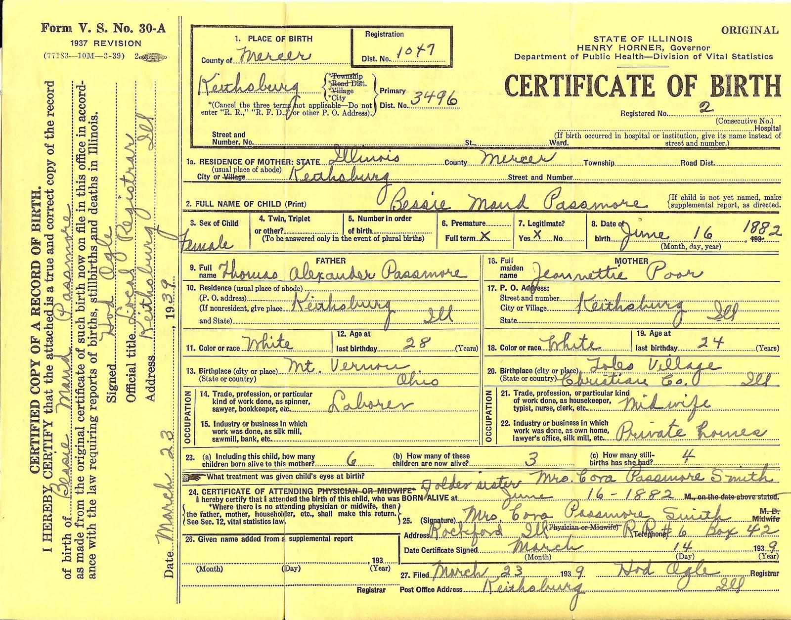 - Bessie Maud Passmore Birth Certificate.