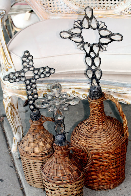 French Pedestals and Dreams Antique Wicker Wine Jug Redux