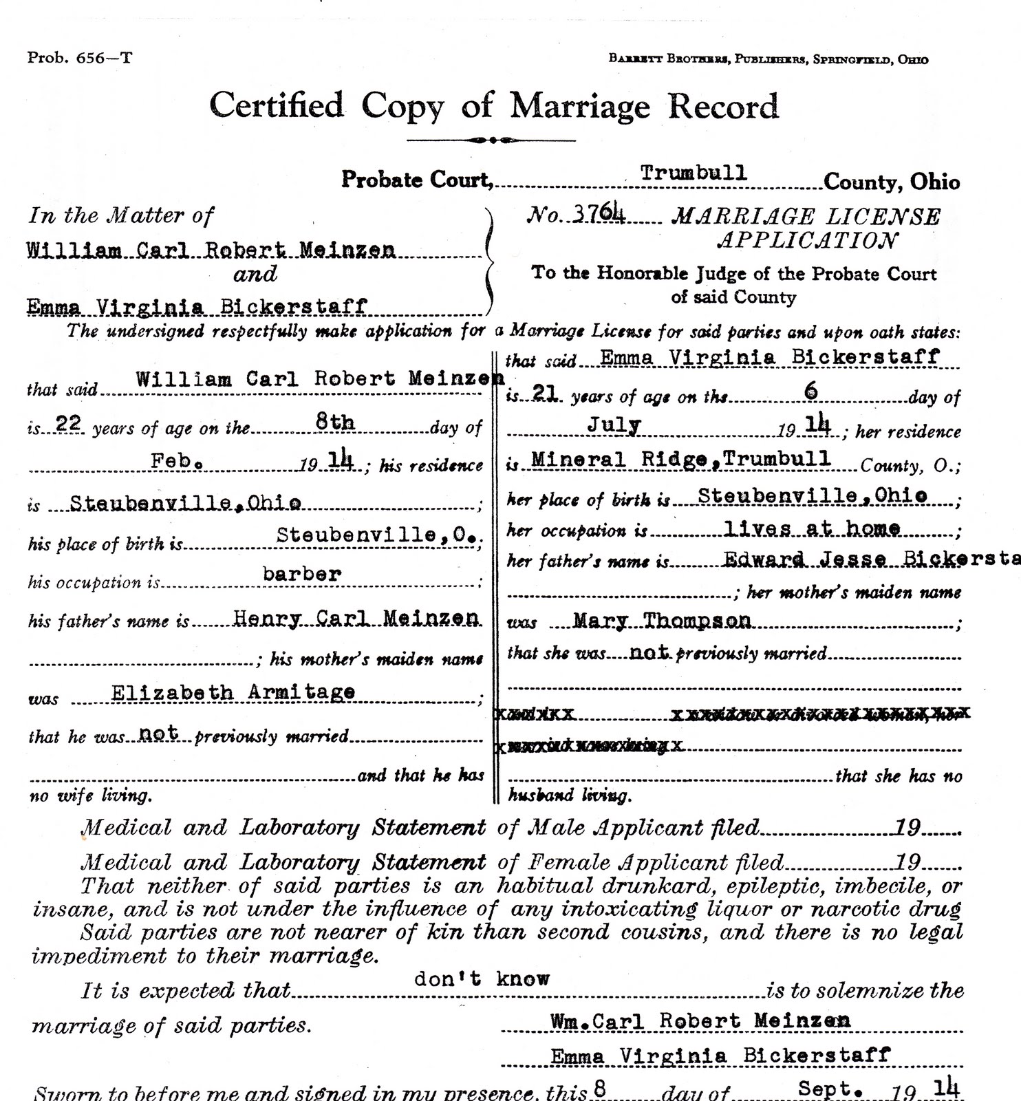 my ancestors and me reviewing marriage records pa marriage license application form