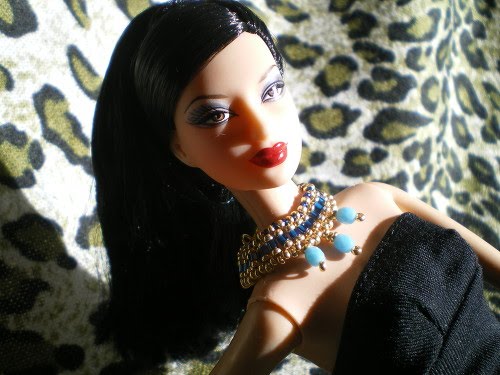 Barbie Dreamz GREEN VERTICAL & YELLOW TOPAZ Beads CHOKER w Earrings Doll Jewelry
