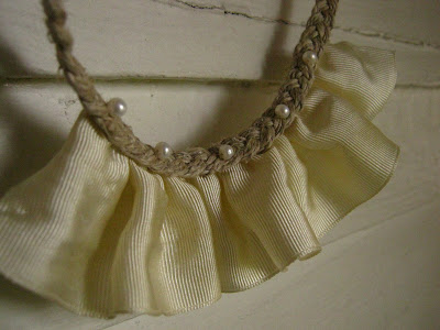 hemp braid, pearl, and ribbon necklace