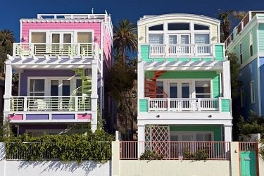 colorful painted beach homes in California