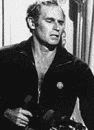 cropped black and white still image of Charlton Heston from the color film 'The Omega Man'