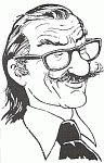 A black and white self-portrait caricature by Bob De Moor.