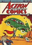 A color photo of the front cover of 'Action Comics' containing the first appearance of 'Superman'.