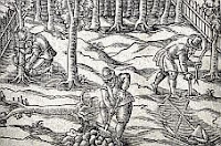 color photo of a monochrome woodcut illustration from the 1618 title page of A New Orchard and Garden by William Lawson
