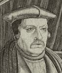 detail from a black and white reproduction of a print of Matthew Parker