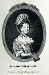 black and white photo of the engraved frontispiece portrait of Elizabeth Raffald
