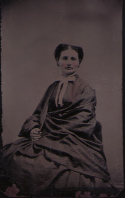 Woman Wrapped in Cloak Wearing Huge White Bow - Tintype