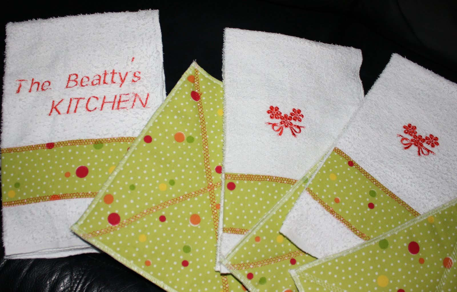 Olga's Craftin' Haven Custom made kitchen towels and hot pads.