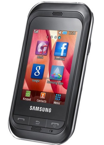 The Samsung Champ mobile phone offers 12 hours of talk time and supports USB 