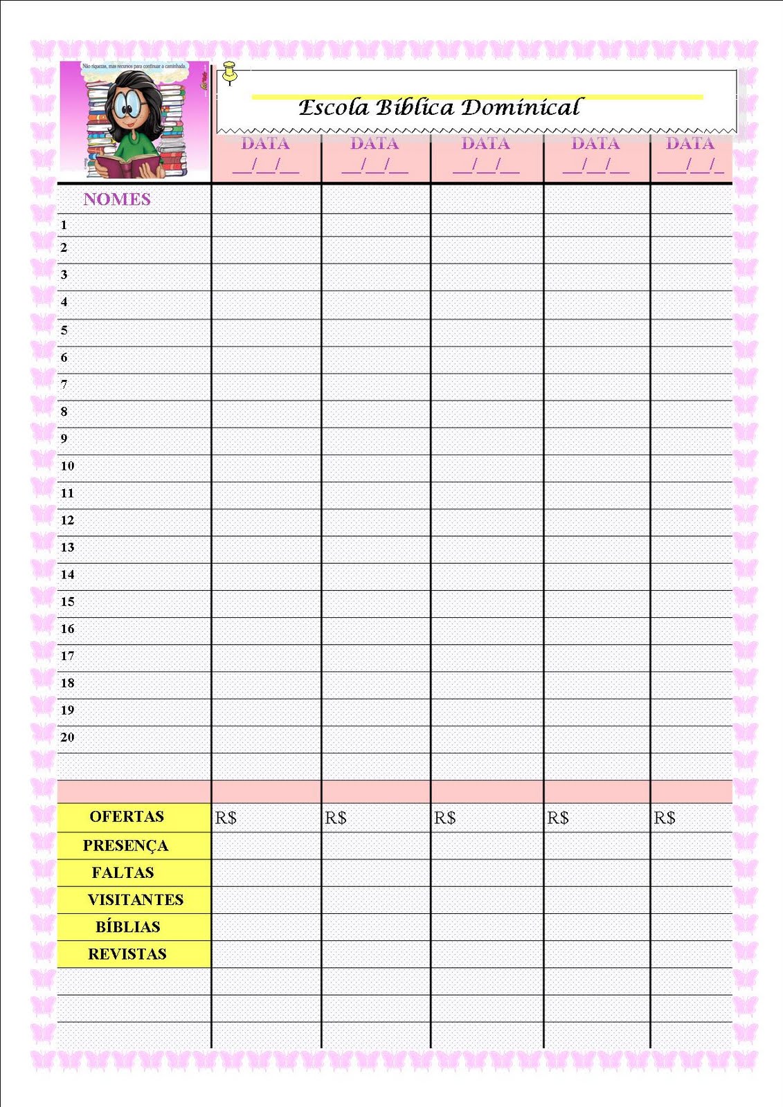 ?Algo Tão Doce Educação?: LIistas de chamadas EBD