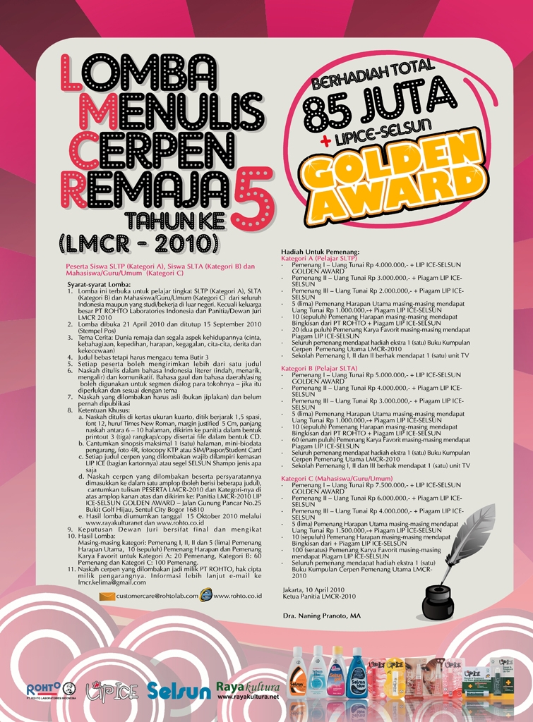 NAMA PARA PEMENANG LOMBA MENULIS CERPEN REMAJA (LMCR2010