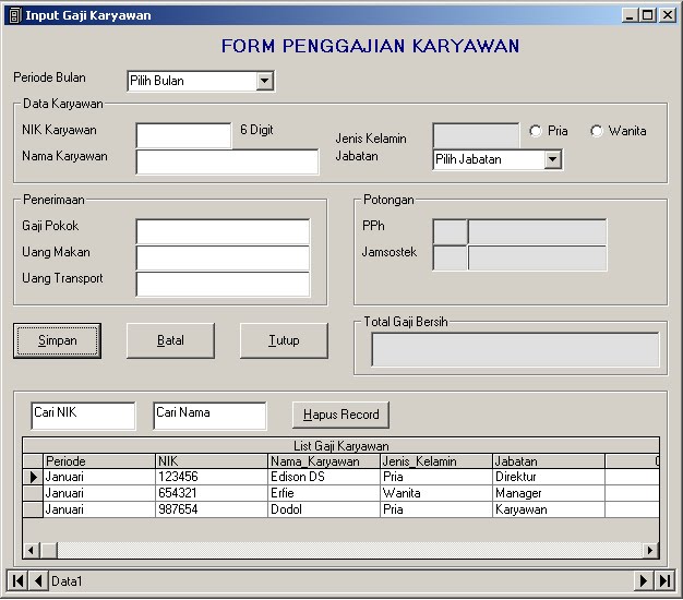 Form Imput Gaji dengan DataBase | EDISON DOLOKSARIBU