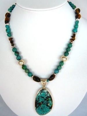 Turquoise Pendant Necklace with Tiger Eye