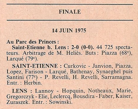 FINALE COUPE DE FRANCE 1975. SAINT-ETIENNE-LENS.