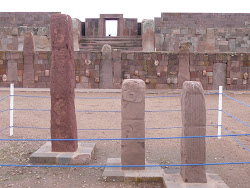 Sundials, Templete Semisubterraneo at Tiwanaku with Templo de Kalasasaya behind