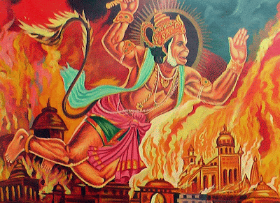 anjaneya swami lanka dahan, burning away lanka