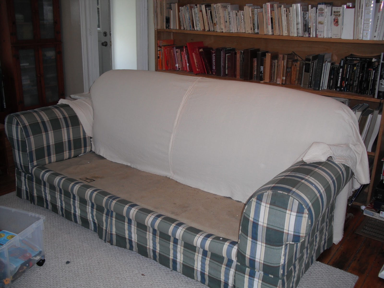 Couch Potato Slipcovers Ugly Plaid Couches Before and After