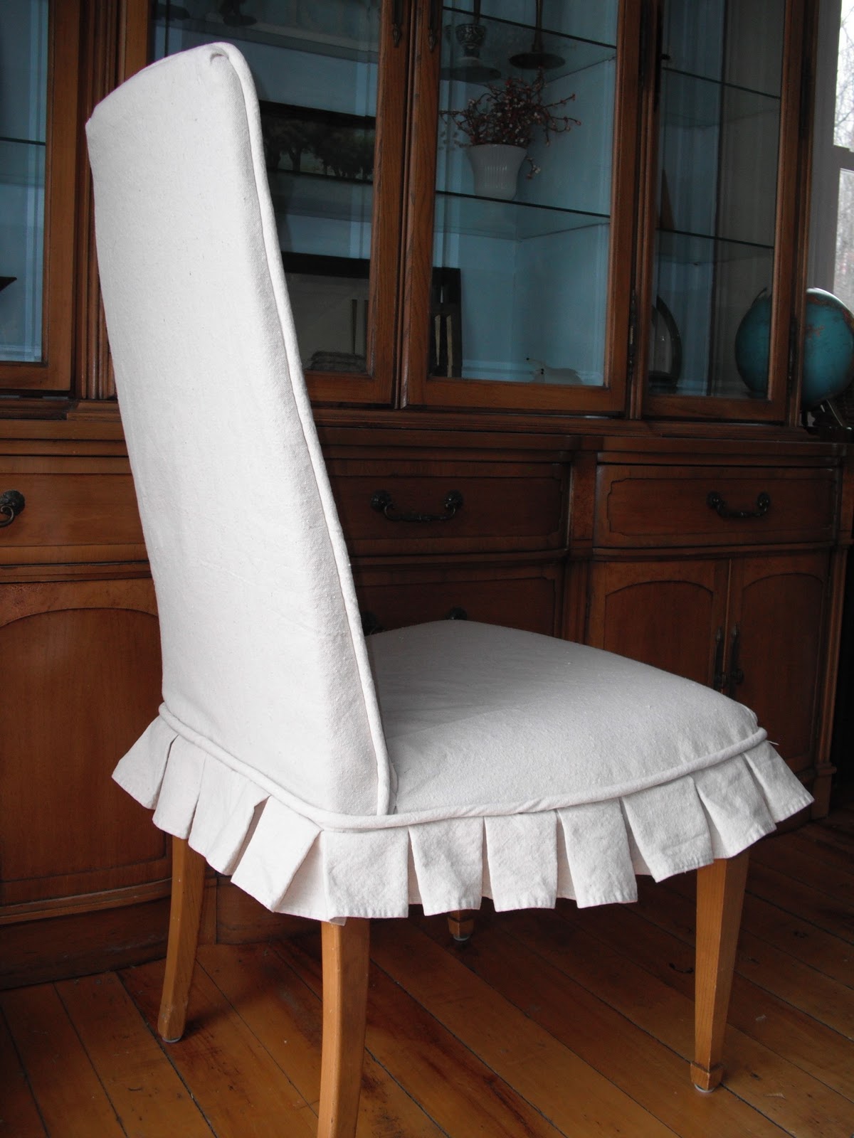 Couch Potato Slipcovers: Dining Chair Cover with Box Pleats Before & After
