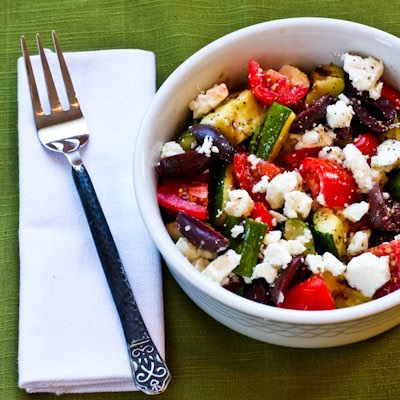 Grilled Zucchini Greek Salad found on KalynsKitchen.com