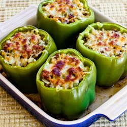 Stuffed Green Peppers with Brown Rice, Italian Sausage, and Parmesan found on KalynsKitchen.com