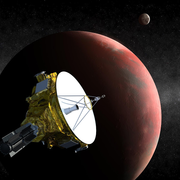 The New Horizons spacecraft near Pluto and Charon in July 2015